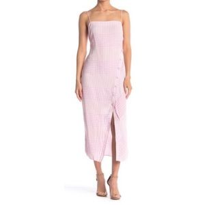 AFRM Pink and White Houndstooth Slip Midi Dress NWOT
